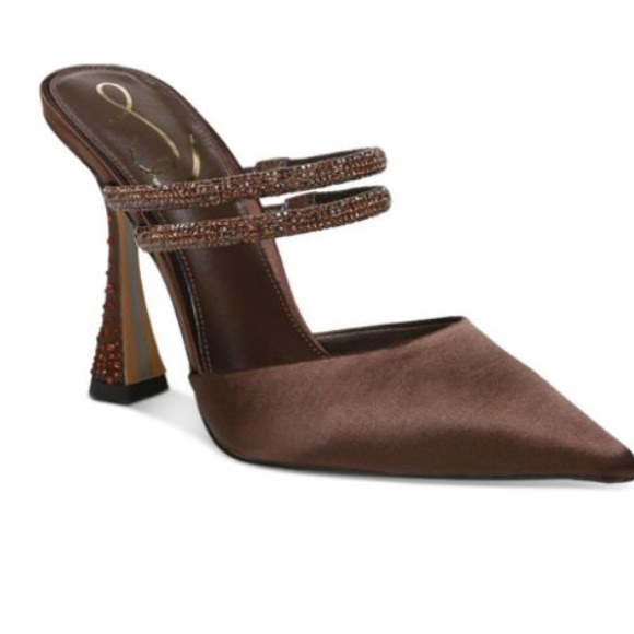 Sam Edelman Agustina Chocolate Satin Slip On Jeweled Mules 8.5 fits size 8 New - Picture 5 of 12